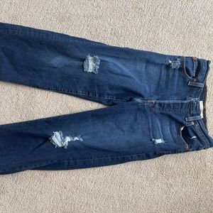 Levi's Ribcage Straight Leg Ankle Button Fly Dark Wash Denim Jeans Distressed 26